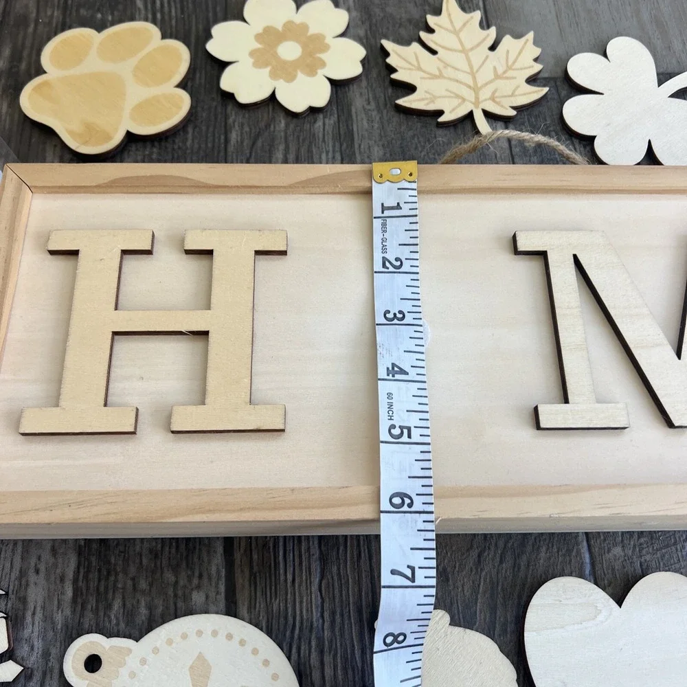 Interchangeable Home Wall Sign‎ with 18 Pcs Seasonal Icons Wooden Paint Yourself